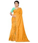 golden plain silk blend saree with blouse