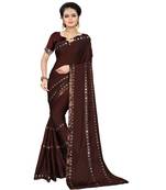 brown plain silk blend saree with blouse