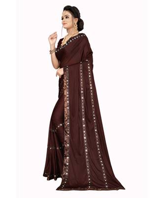 brown plain silk blend saree with blouse 2