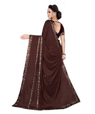 brown plain silk blend saree with blouse 3