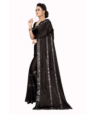 black plain silk blend saree with blouse 2