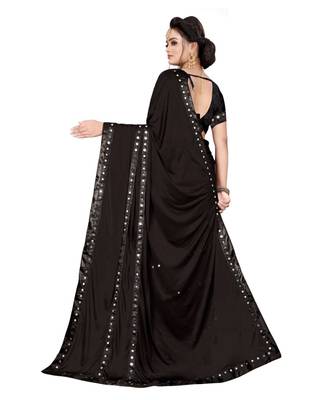 black plain silk blend saree with blouse 3