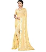 cream plain silk blend saree with blouse