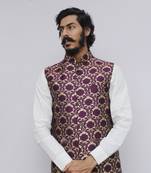 Purple printed silk blend nehru-jacket