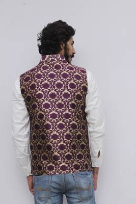 Purple printed silk blend nehru-jacket 4