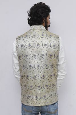 Blue printed silk blend nehru-jacket 4