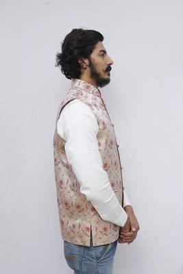 Maroon printed silk blend nehru-jacket 2
