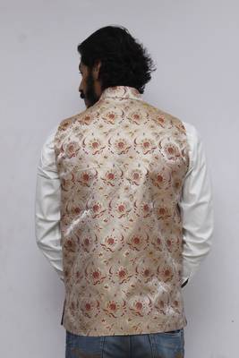 Maroon printed silk blend nehru-jacket 3