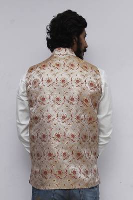 Maroon printed silk blend nehru-jacket 4
