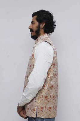 Maroon printed silk blend nehru-jacket 5