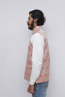 Pink printed silk blend nehru-jacket 3