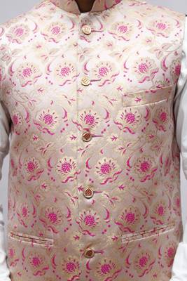 Pink printed silk blend nehru-jacket 5
