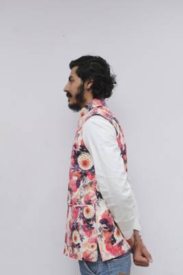 White printed polyester nehru-jacket 3