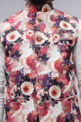 White printed polyester nehru-jacket 5