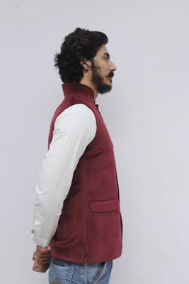 Maroon plain velvet nehru-jacket 2