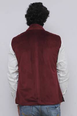 Maroon plain velvet nehru-jacket 3