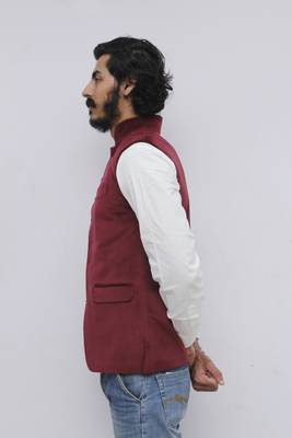 Maroon plain velvet nehru-jacket 4