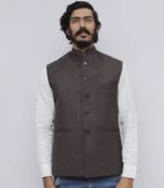Brown plain cotton nehru-jacket