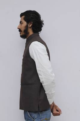 Brown plain cotton nehru-jacket 3