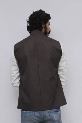 Brown plain cotton nehru-jacket 4