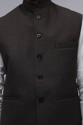 Brown plain cotton nehru-jacket 5
