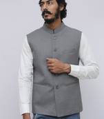 Grey plain cotton nehru-jacket