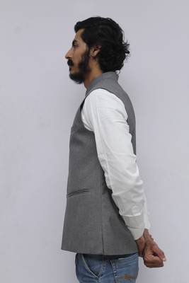 Grey plain cotton nehru-jacket 5