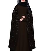 Justkartit Coffee Color Occasion Wear Nida Chiffon Abaya Burka With Pearl Work And Hijab Scarf