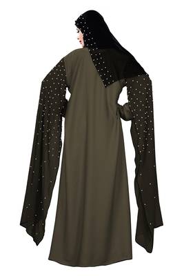 Justkartit Ivory Color Occasional Wear Women'S Nida + Chiffon Abaya Burka With Hijab Scarf  2
