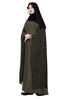 Justkartit Ivory Color Occasional Wear Women'S Nida + Chiffon Abaya Burka With Hijab Scarf  3