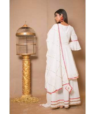 Off White plain Cotton stitched kurta sets 2