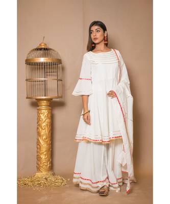 Off White plain Cotton stitched kurta sets 3