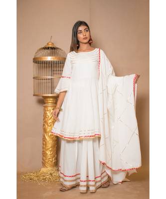 Off White plain Cotton stitched kurta sets 4