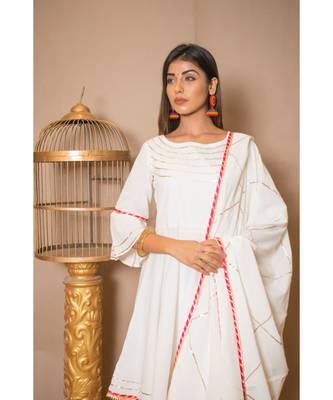 Off White plain Cotton stitched kurta sets 5