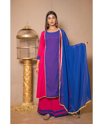 Pink plain Cotton stitched kurta sets 1