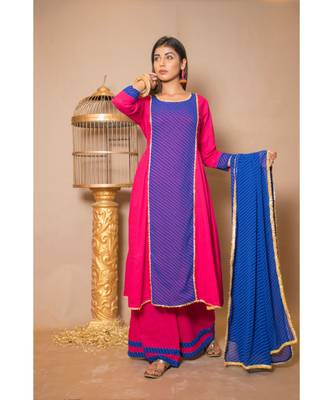 Pink plain Cotton stitched kurta sets 5