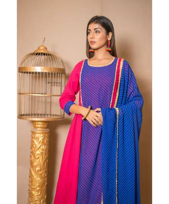 Pink plain Cotton stitched kurta sets 6