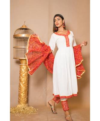 White plain Cotton stitched kurta sets 3