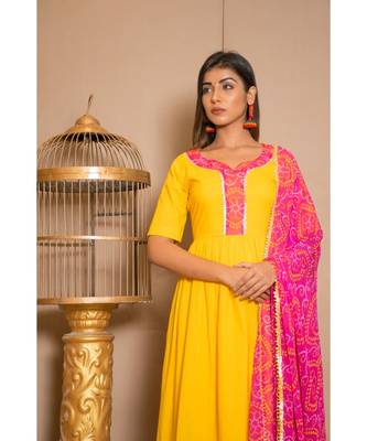 Yellow plain Cotton stitched kurta sets 4