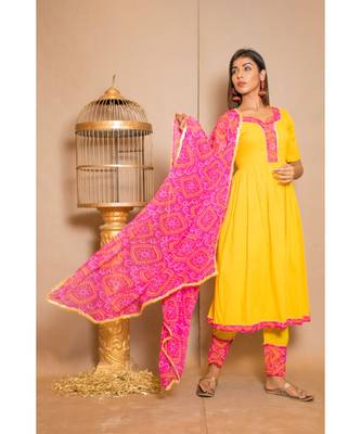 Yellow plain Cotton stitched kurta sets 5