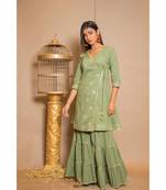green plain Cotton stitched kurta sets