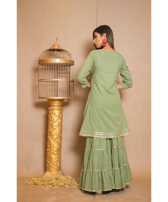 green plain Cotton stitched kurta sets 2