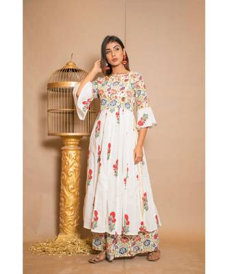 White plain Cotton stitched kurta sets 3