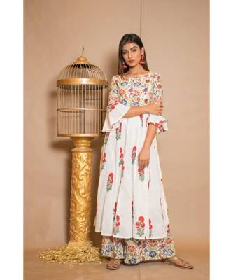 White plain Cotton stitched kurta sets 5
