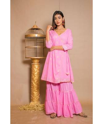 Pink plain Cotton stitched kurta sets 1