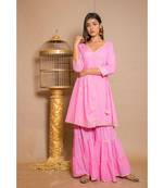 Pink plain Cotton stitched kurta sets