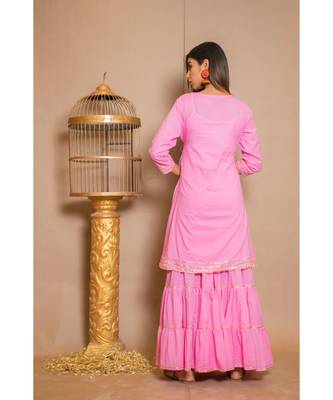 Pink plain Cotton stitched kurta sets 2