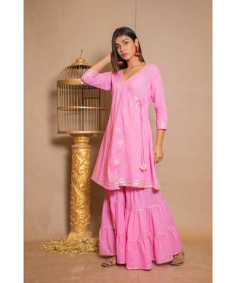 Pink plain Cotton stitched kurta sets 3