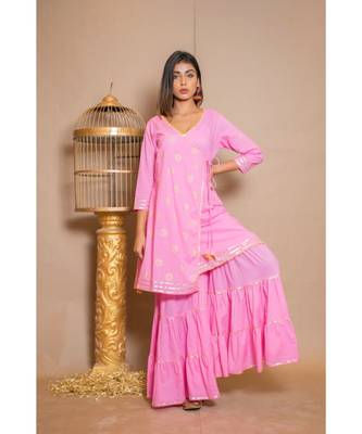 Pink plain Cotton stitched kurta sets 4