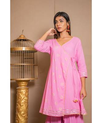 Pink plain Cotton stitched kurta sets 5